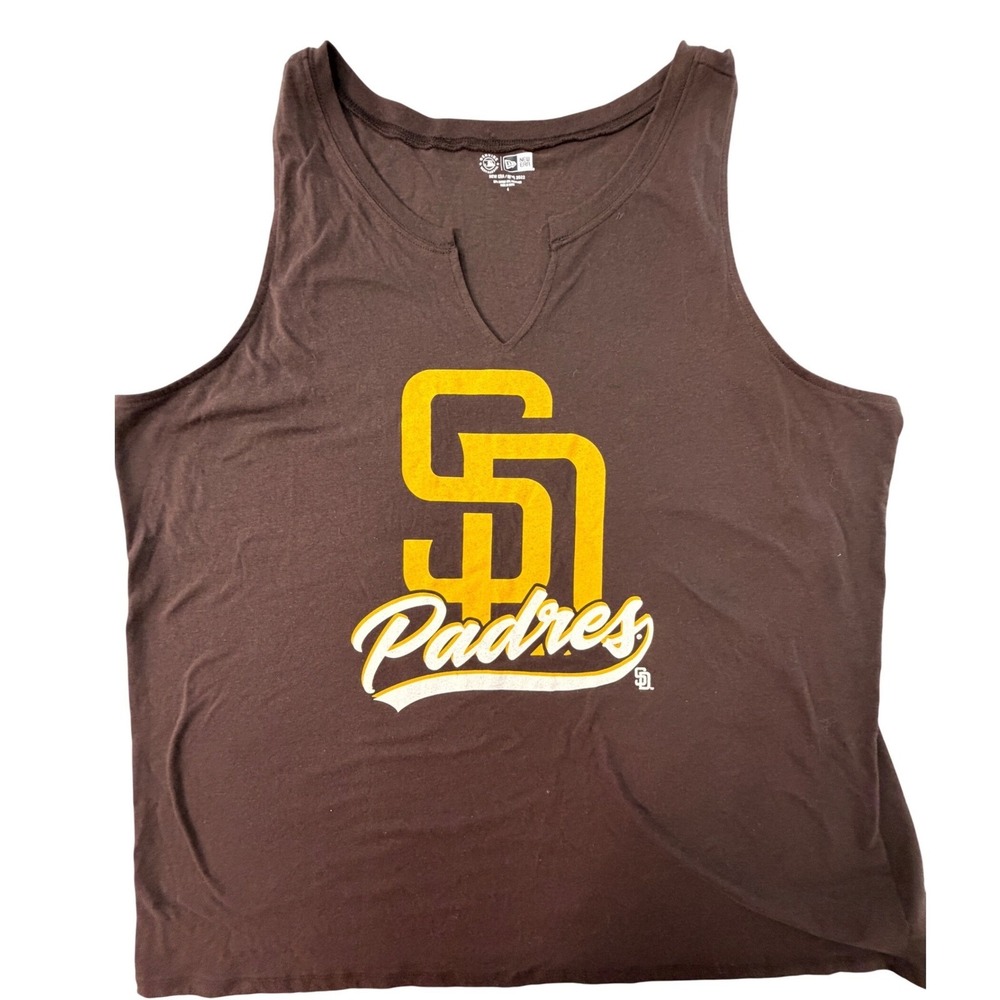 New Era San‎ Diego Padres Tank Top Mens XL Brown Gold Notched V-Neck MLB 2022